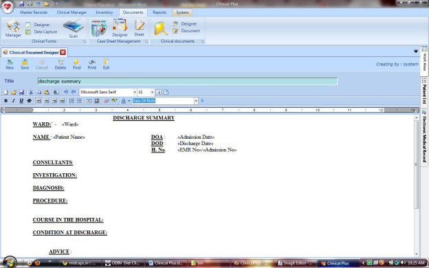 Clinical document template