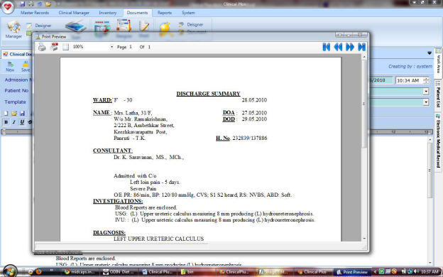 Clinical document printout
